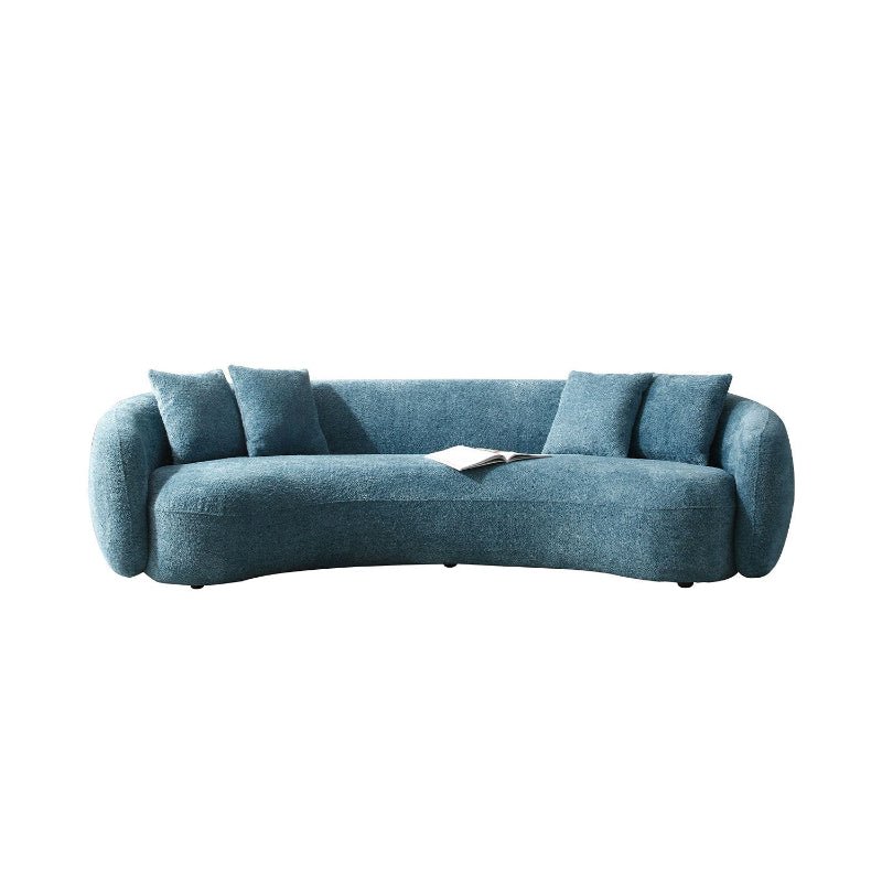 102'' Boucle Sofa Modern Sectional Half Moon Couch Curved Sofa Teddy Fleece Velet Blue - BBTJOINT