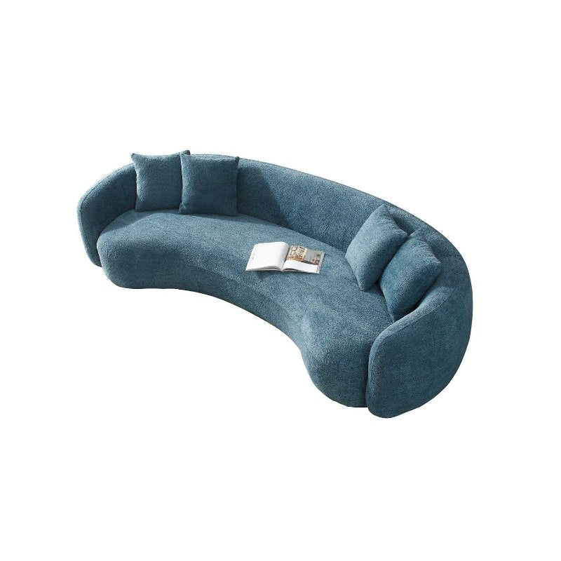 102'' Boucle Sofa Modern Sectional Half Moon Couch Curved Sofa Teddy Fleece Velet Blue - BBTJOINT