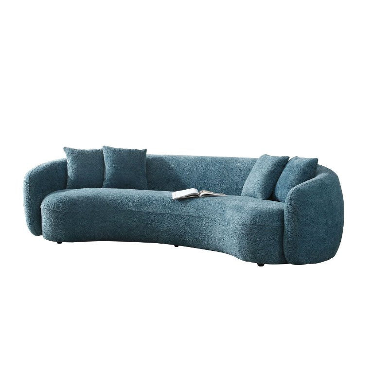 102'' Boucle Sofa Modern Sectional Half Moon Couch Curved Sofa Teddy Fleece Velet Blue - BBTJOINT