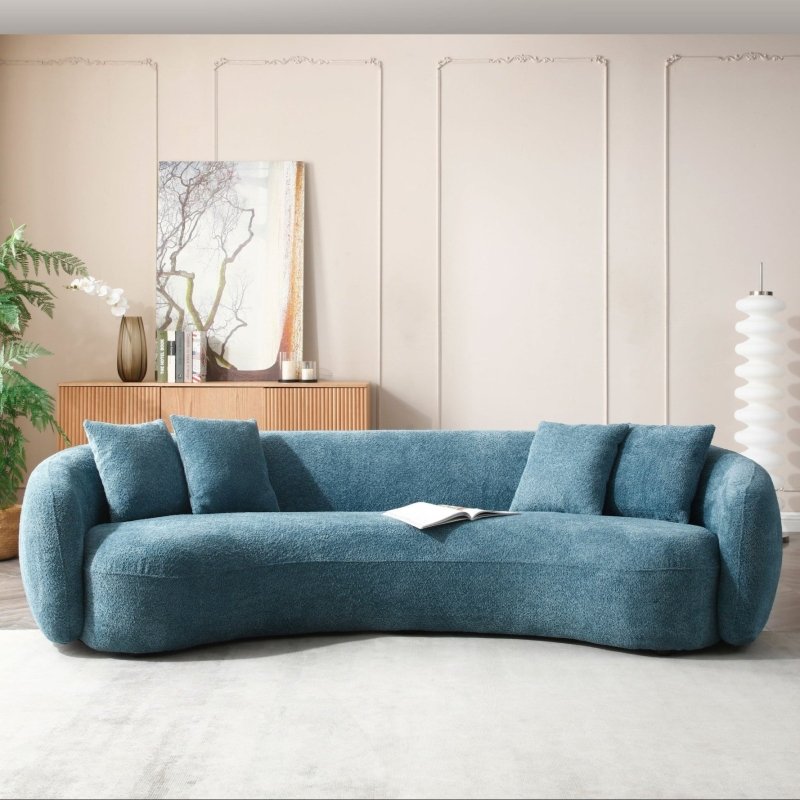 102'' Boucle Sofa Modern Sectional Half Moon Couch Curved Sofa Teddy Fleece Velet Blue - BBTJOINT