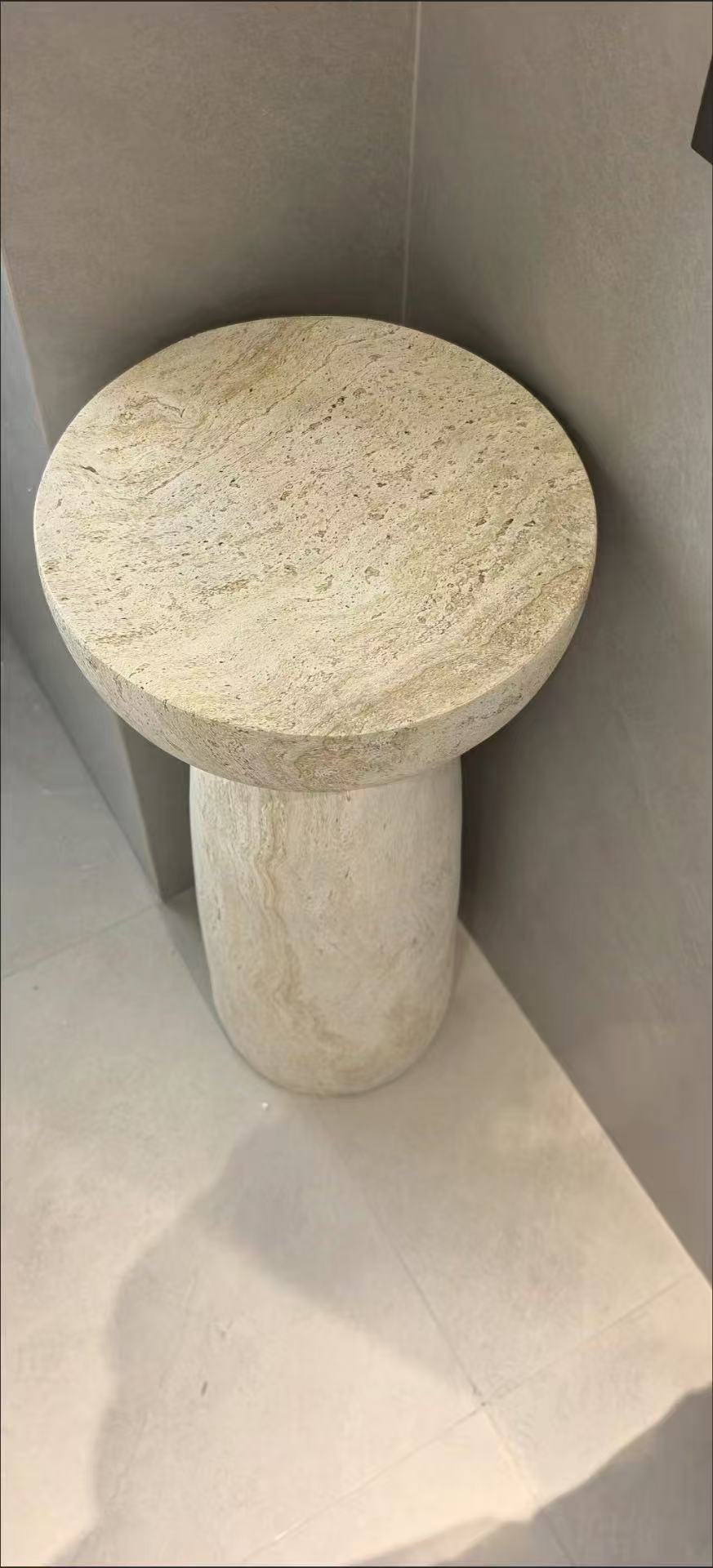 BBTJOINT Travertine Stone Pedestal Side Table, Round Top End Table, 28'' High Tables