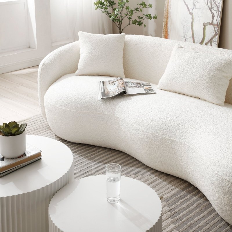 93''Modern Curved Living Room half moon Sofa couch boucle white - BBTJOINT