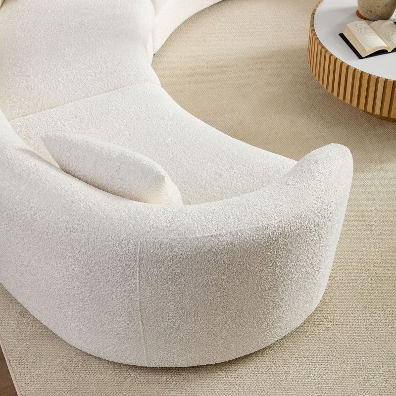 Comfy Upholstered boucle fabric round Curved U - shape sectional Sofa white - BBTJOINT