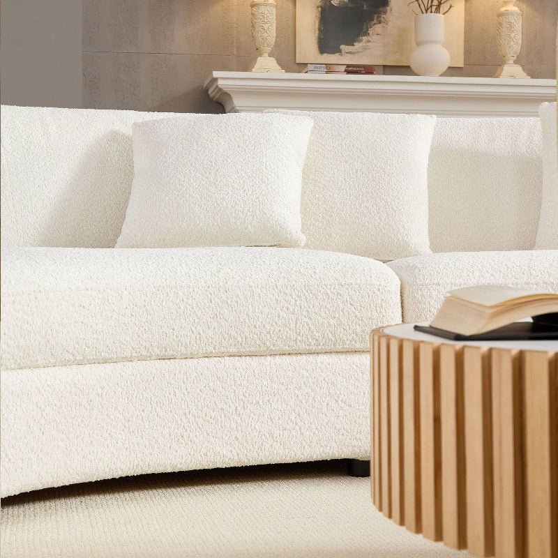 Comfy Upholstered boucle fabric round Curved U - shape sectional Sofa white - BBTJOINT