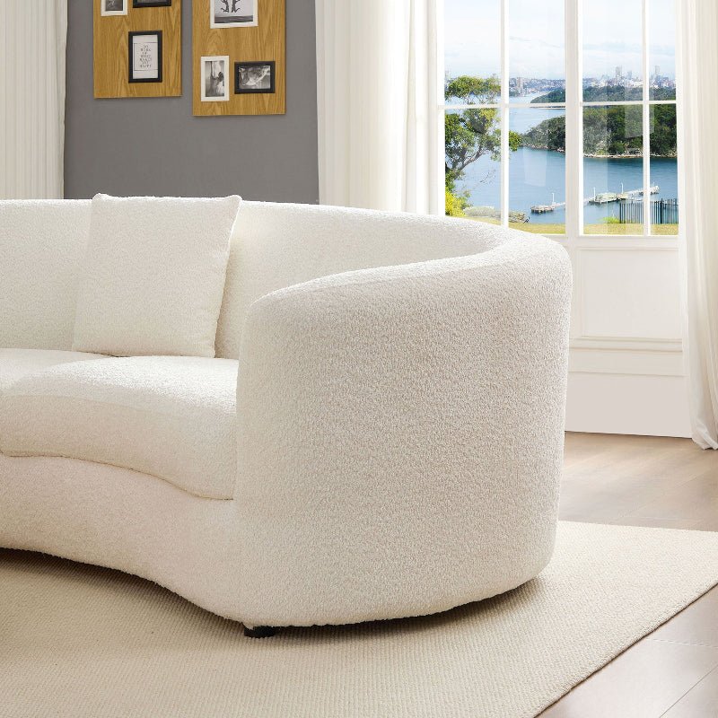 Comfy Upholstered boucle fabric round Curved U - shape sectional Sofa white - BBTJOINT