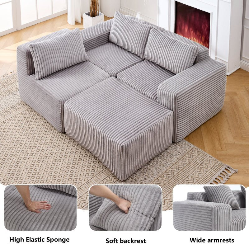 Corduroy Modular sectional boneless Couch Light Grey - BBTJOINT