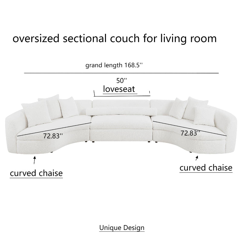 curved sofa U - shape couch with symmetric chaise white boucle fabric - BBTJOINT