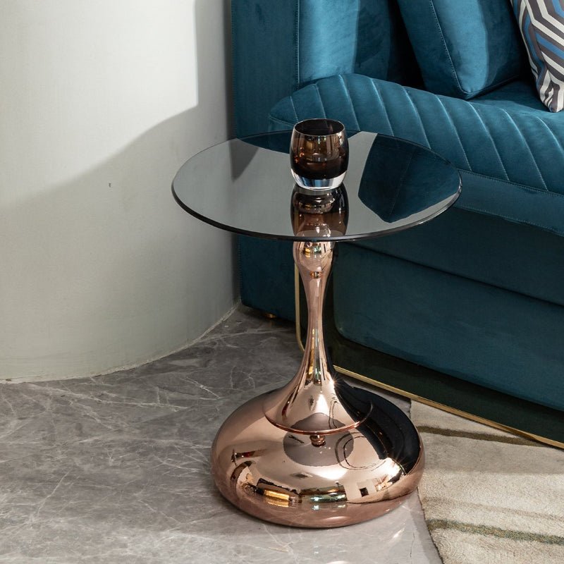 Modern Luxury Coffee Table with Rose Gold Carbon Steel Legs and Grey Tempered Glass Top - BBTJOINT