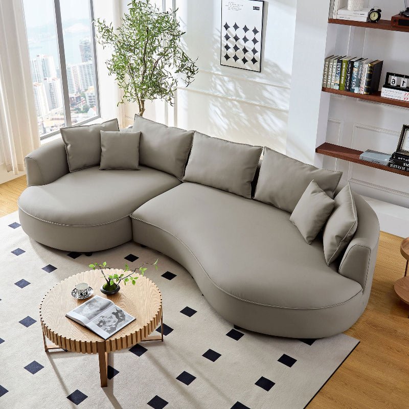 Modern Sectional curved L - shape Sofa faux leather Couch gray - BBTJOINT
