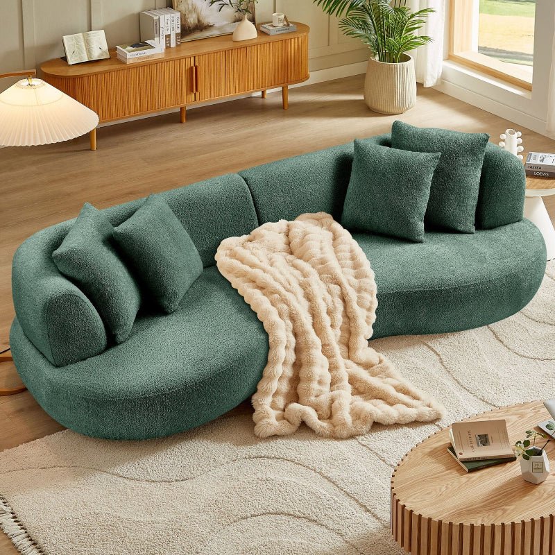 Modern Symmetrical Curved shape Sofa Couch pet - friendly green boucle - BBTJOINT