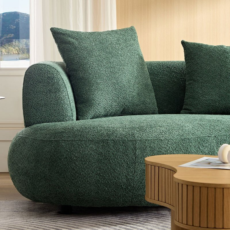 Modern Symmetrical Curved shape Sofa Couch pet - friendly green boucle - BBTJOINT