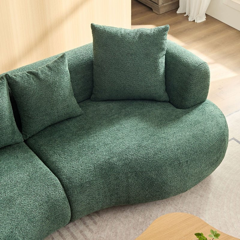 Modern Symmetrical Curved shape Sofa Couch pet - friendly green boucle - BBTJOINT