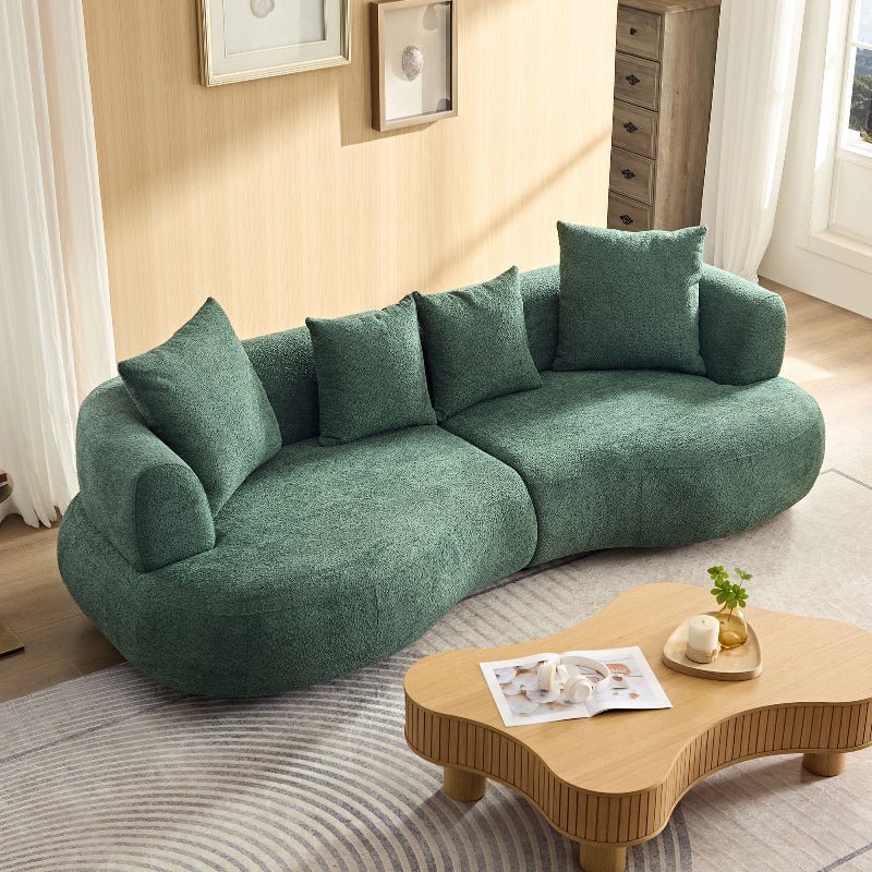 Modern Symmetrical Curved shape Sofa Couch pet - friendly green boucle - BBTJOINT