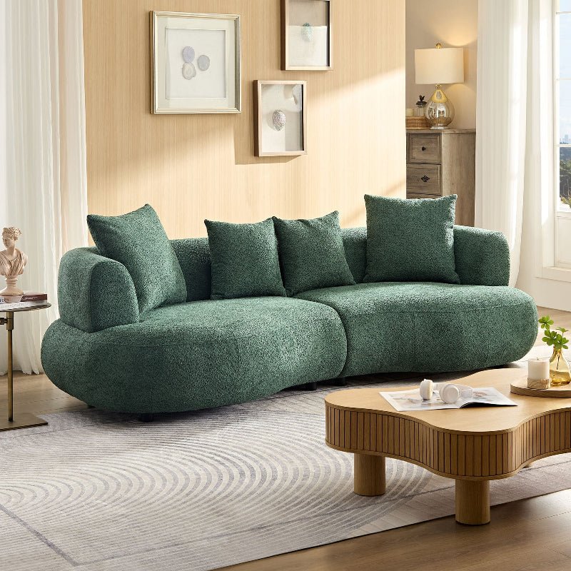 Modern Symmetrical Curved shape Sofa Couch pet - friendly green boucle - BBTJOINT