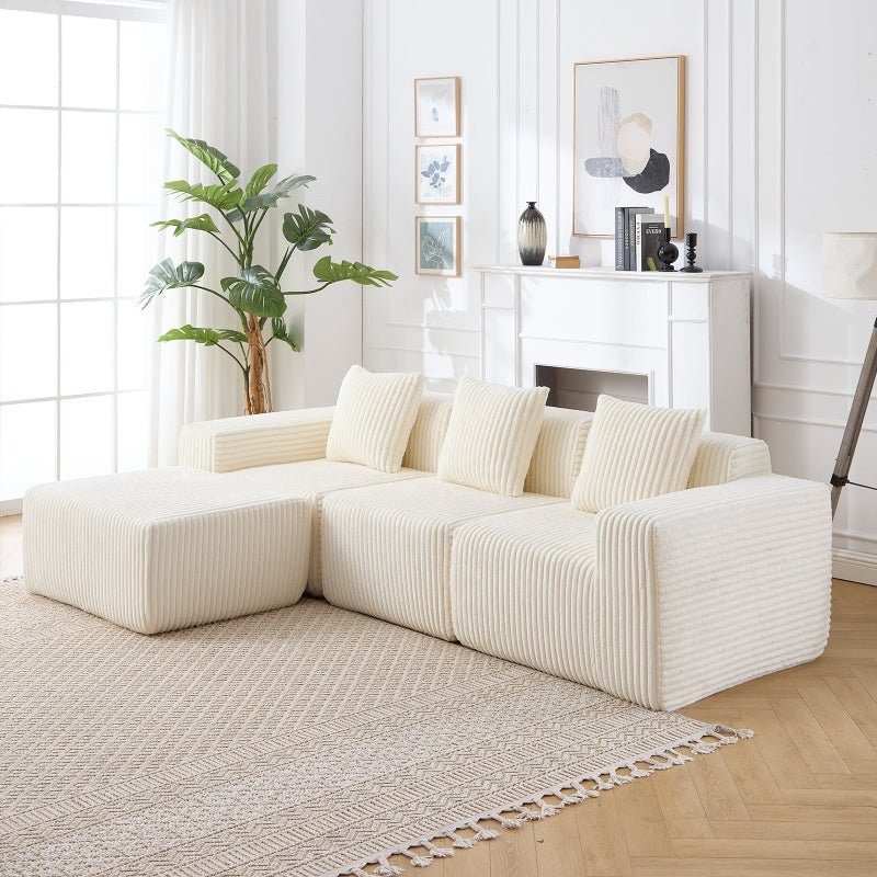 Rearrangeable & reversible modular corduroy sectional sofa beige - BBTJOINT