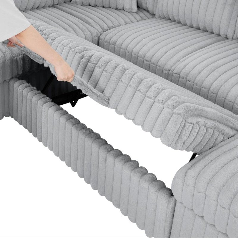 U shape sectional Pull - Out bed corduroy couch grey - BBTJOINT