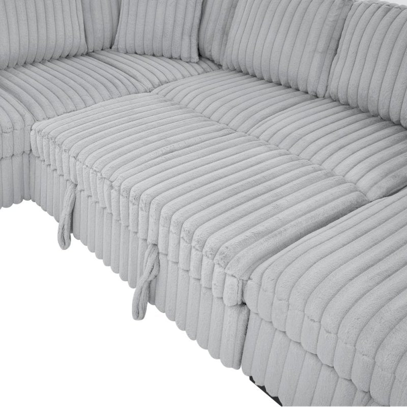U shape sectional Pull - Out bed corduroy couch grey - BBTJOINT