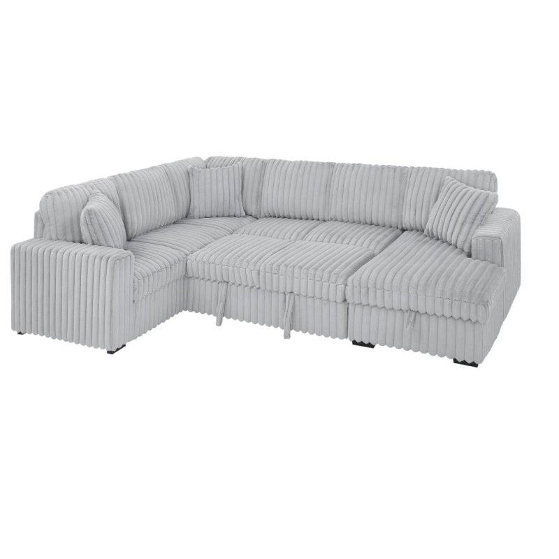 U shape sectional Pull - Out bed corduroy couch grey - BBTJOINT