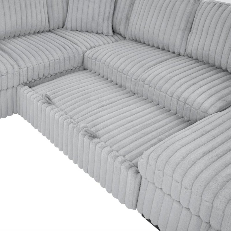U shape sectional Pull - Out bed corduroy couch grey - BBTJOINT