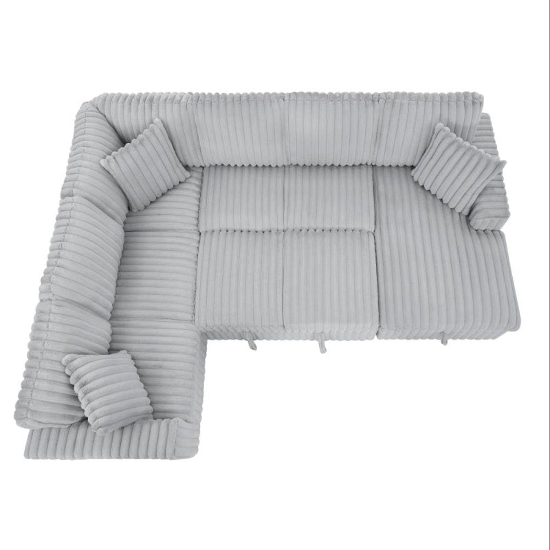 U shape sectional Pull - Out bed corduroy couch grey - BBTJOINT
