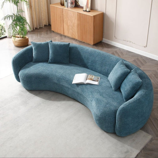 102'' Boucle Sofa Modern Sectional Half Moon Couch Curved Sofa Teddy Fleece Velet Blue - BBTJOINT