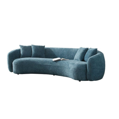 102'' Boucle Sofa Modern Sectional Half Moon Couch Curved Sofa Teddy Fleece Velet Blue - BBTJOINT