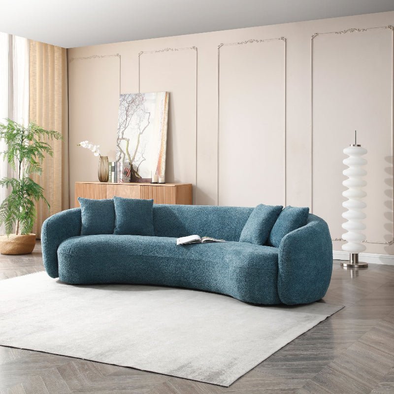 102'' Boucle Sofa Modern Sectional Half Moon Couch Curved Sofa Teddy Fleece Velet Blue - BBTJOINT