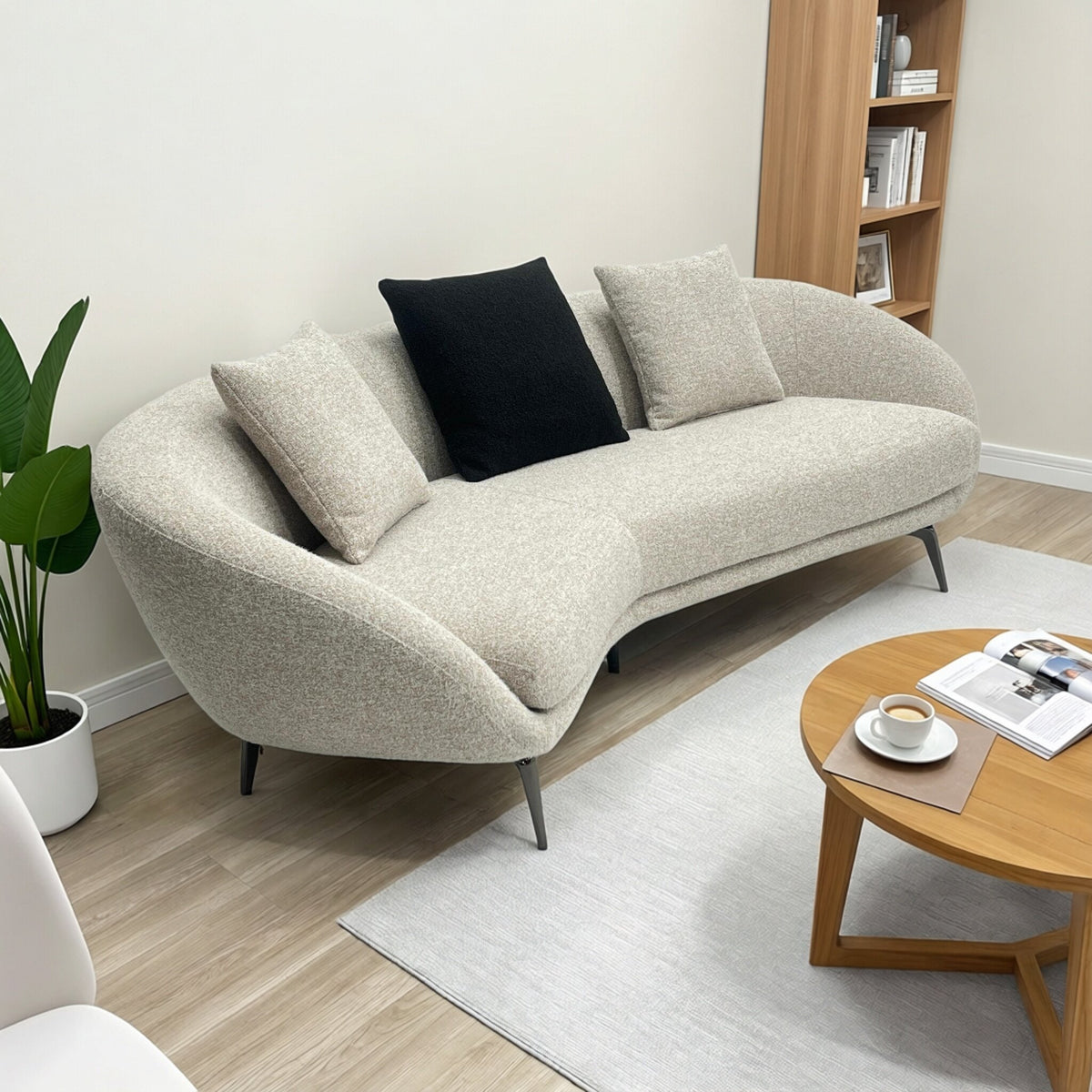 Modern Curved Sectional Sofa,V-shaped Design,Beige Boucle Upholstery Couch For Living Room