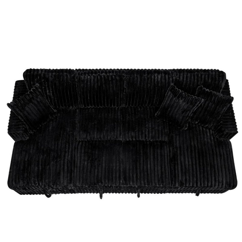 122'' U shape corduroy Sleeper Sofa with Pull Out bed Sectional couch black - BBTJOINT