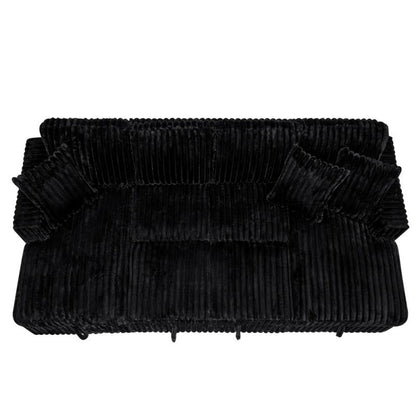 122'' U shape corduroy Sleeper Sofa with Pull Out bed Sectional couch black - BBTJOINT