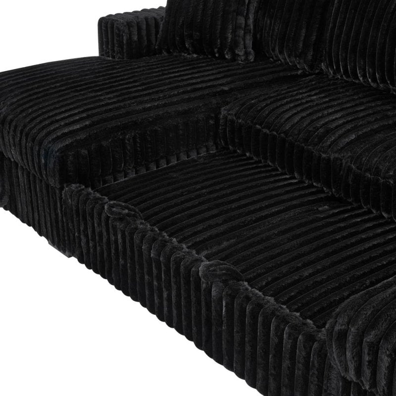 122'' U shape corduroy Sleeper Sofa with Pull Out bed Sectional couch black - BBTJOINT