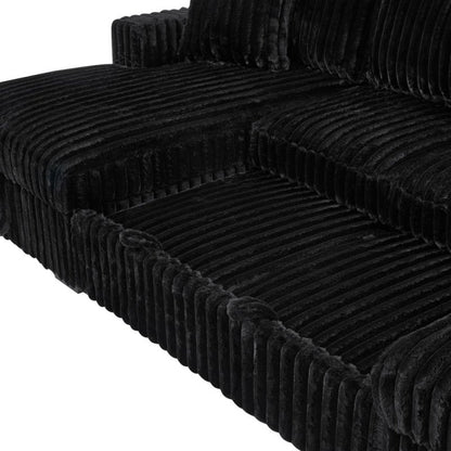 122'' U shape corduroy Sleeper Sofa with Pull Out bed Sectional couch black - BBTJOINT
