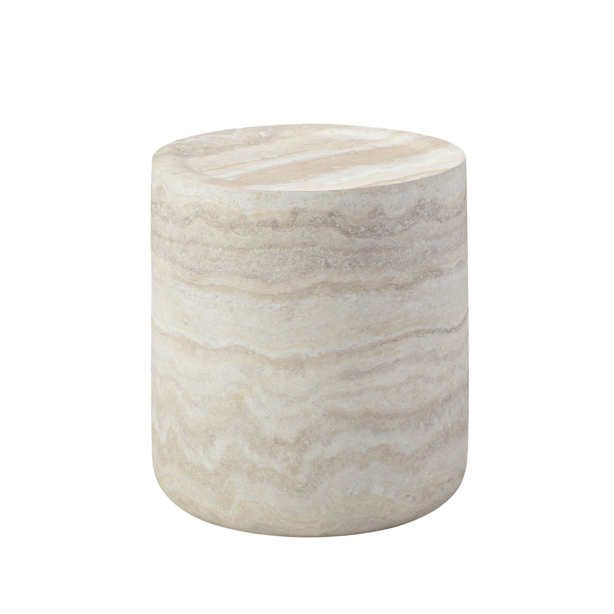 BBTJOINT Travertine Cylindrical Marble Side Table, Beige with Natural Stone Veining