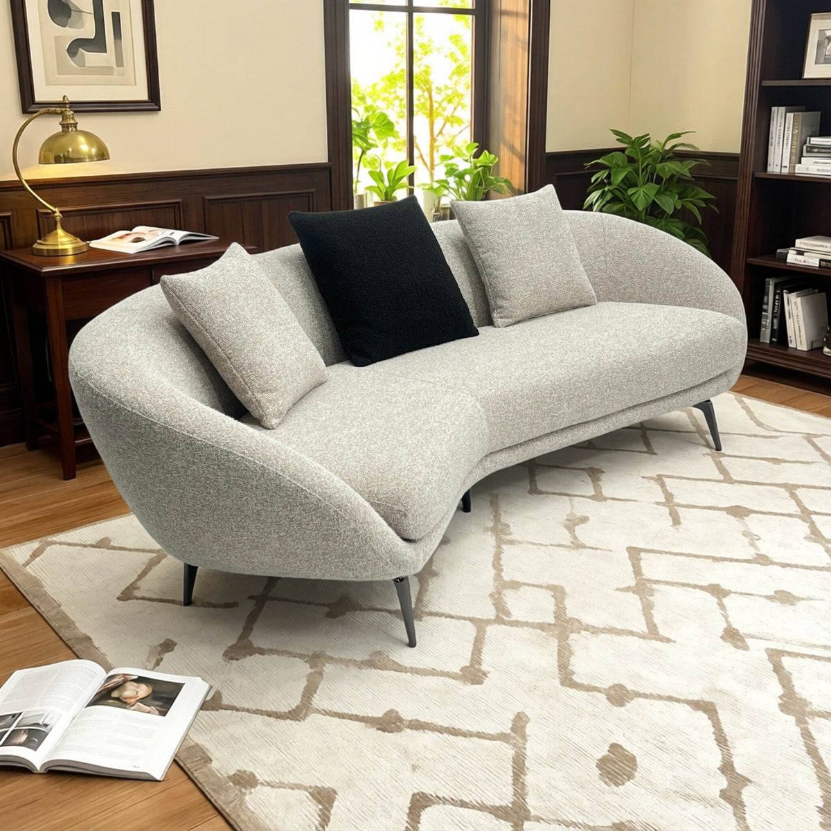 Modern Curved Sectional Sofa,V-shaped Design,Beige Boucle Upholstery Couch For Living Room