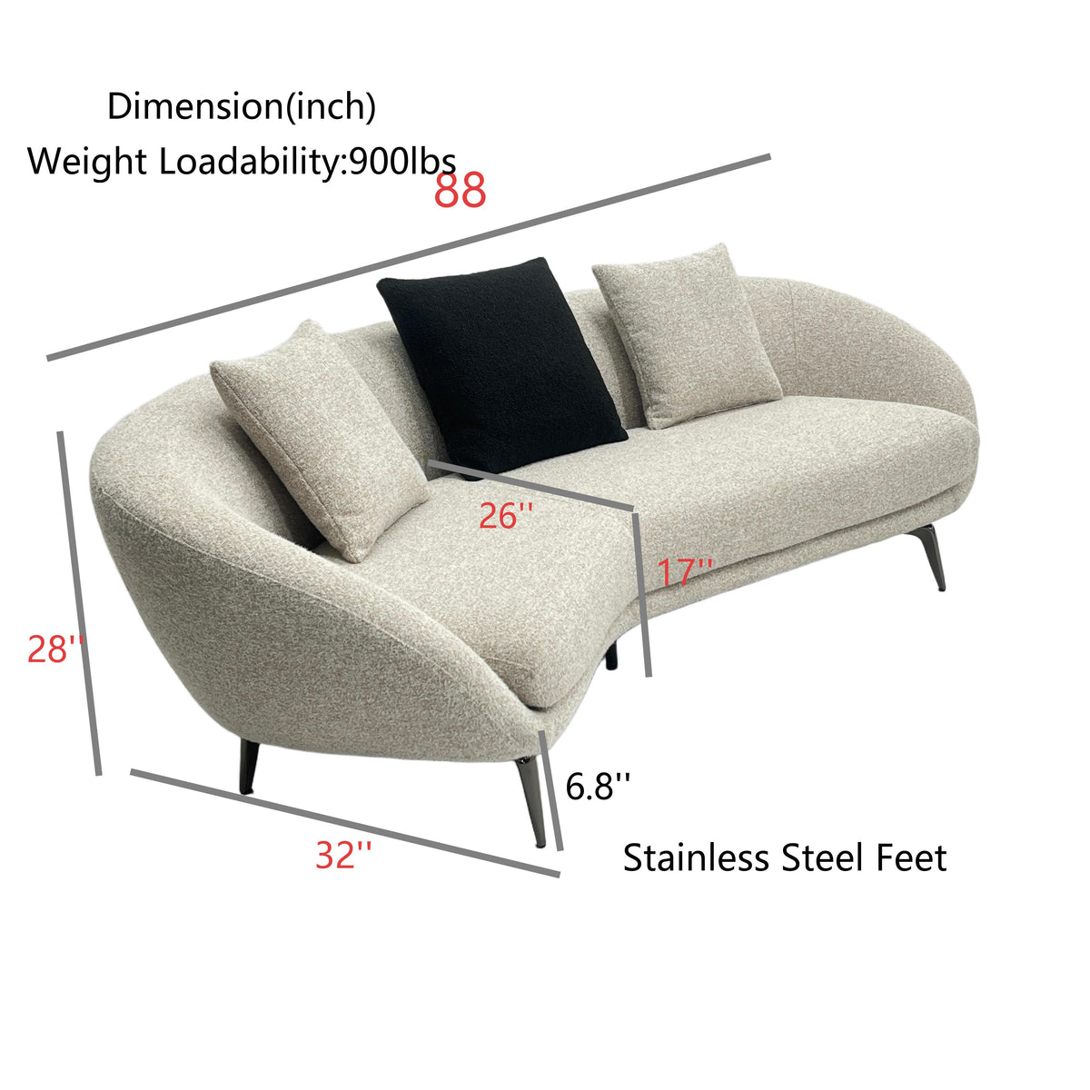 Modern Curved Sectional Sofa,V-shaped Design,Beige Boucle Upholstery Couch For Living Room