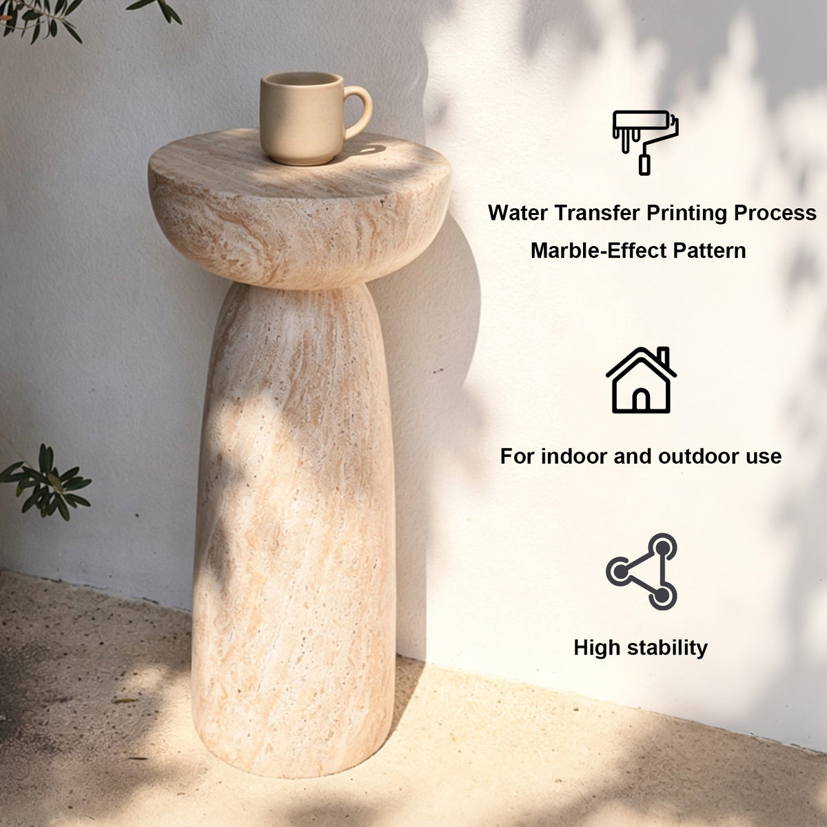 BBTJOINT Travertine Stone Pedestal Side Table, Round Top End Table, 28'' High Tables