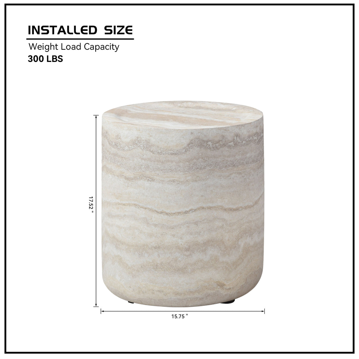 BBTJOINT Travertine Cylindrical Marble Side Table, Beige with Natural Stone Veining