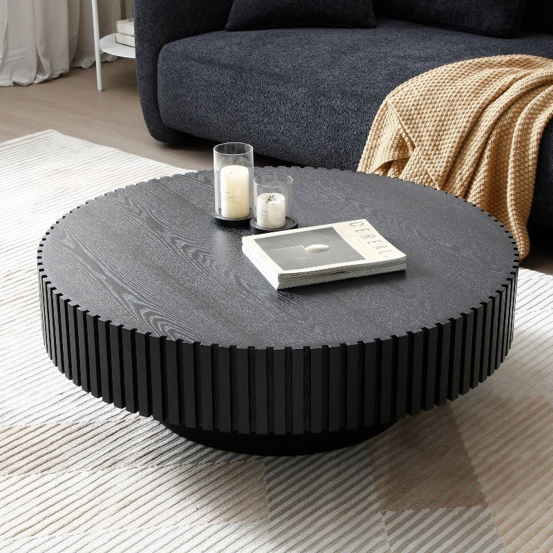 black wood round coffee table drum - shaped for living room - BBTJOINT