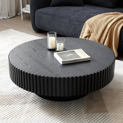 black wood round coffee table drum - shaped for living room - BBTJOINT