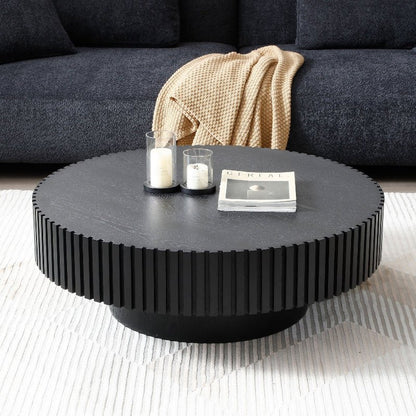 black wood round coffee table drum - shaped for living room - BBTJOINT