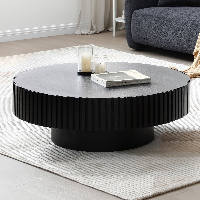 black wood round coffee table drum - shaped for living room - BBTJOINT