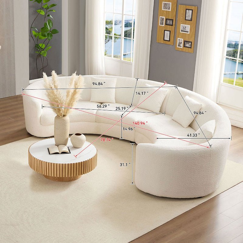 Comfy Upholstered boucle fabric round Curved U - shape sectional Sofa white - BBTJOINT