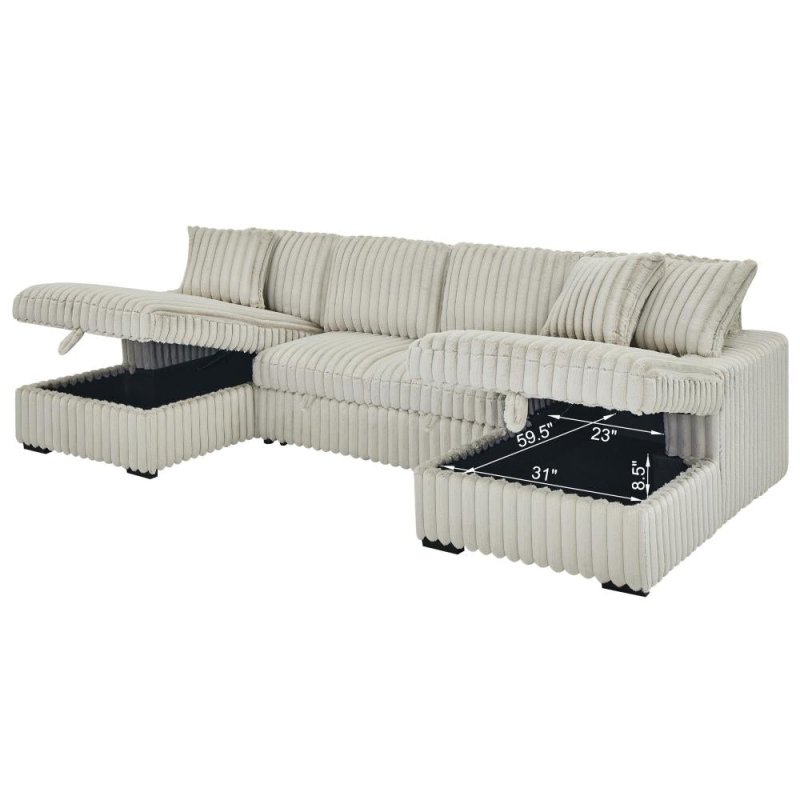 Convertible U shape sleeper sectional couch with pull out bed khaki - BBTJOINT