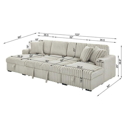 Convertible U shape sleeper sectional couch with pull out bed khaki - BBTJOINT