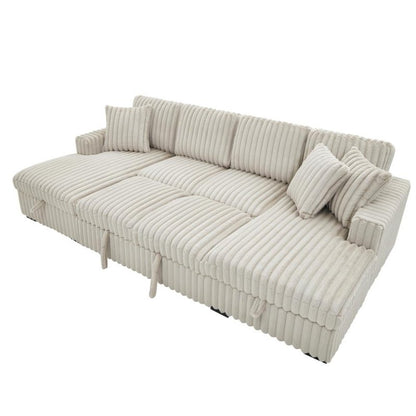 Convertible U shape sleeper sectional couch with pull out bed khaki - BBTJOINT