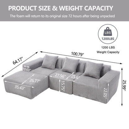 Corduroy Modular sectional boneless Couch Light Grey - BBTJOINT