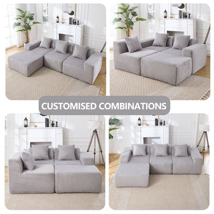 Corduroy Modular sectional boneless Couch Light Grey - BBTJOINT