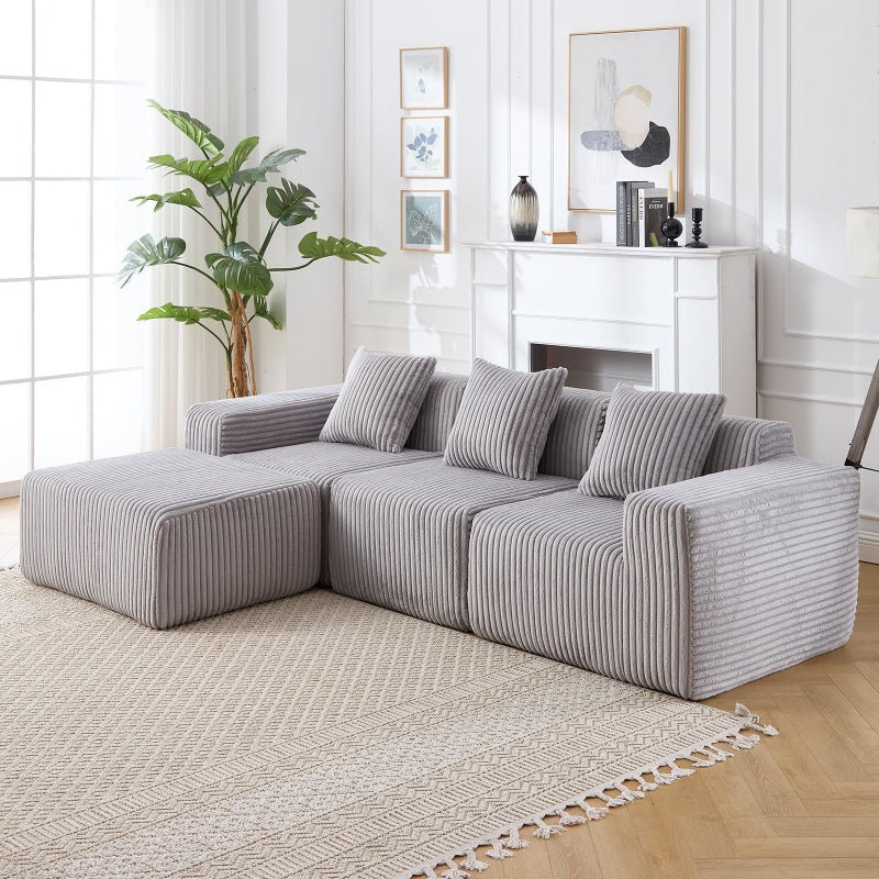 Corduroy Modular sectional boneless Couch Light Grey - BBTJOINT