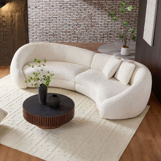 Cozy Modern Curved Sectional Sofa - Anti - scratch Beige Boucle Fabric - BBTJOINT