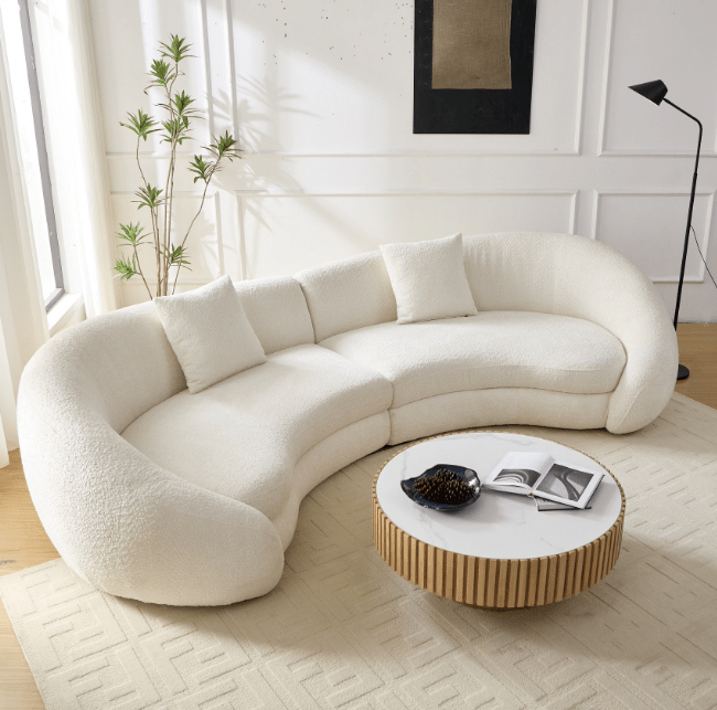 Cozy Modern Curved Sectional Sofa - Anti - scratch Beige Boucle Fabric - BBTJOINT